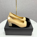 HIGH HEEL 25S IN BEIGE LAMBSKIN AND BLACK SUEDE WITH PEARL HEEL STYLE 4